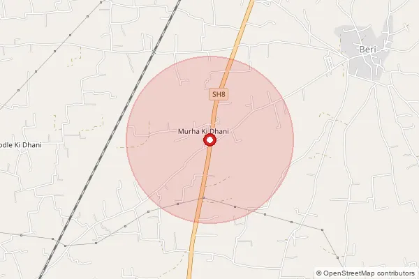 Map showing approximate area covered by Pincode 332031 — Dharamshala Bo, Sikar