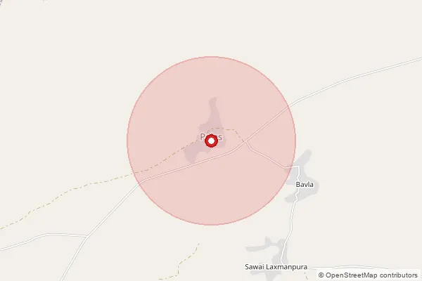 Map showing approximate area covered by Pincode 332302 — Ramshisar Bo, Sikar
