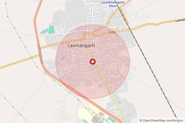 Map showing approximate area covered by Pincode 332311 — Bairas Bo, Sikar