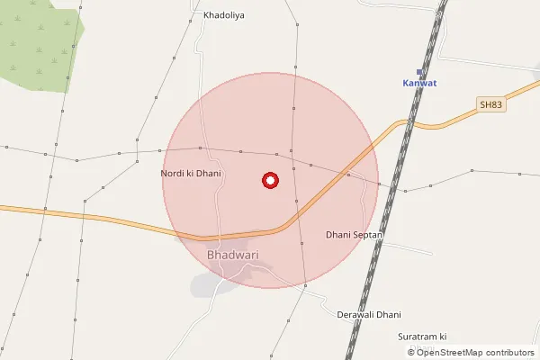 Map showing approximate area covered by Pincode 332708 — Kanwat Rs Bo, Sikar