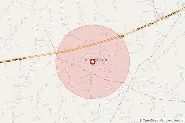 Map showing approximate area covered by Pincode 332742 — Kankra Bo, Sikar