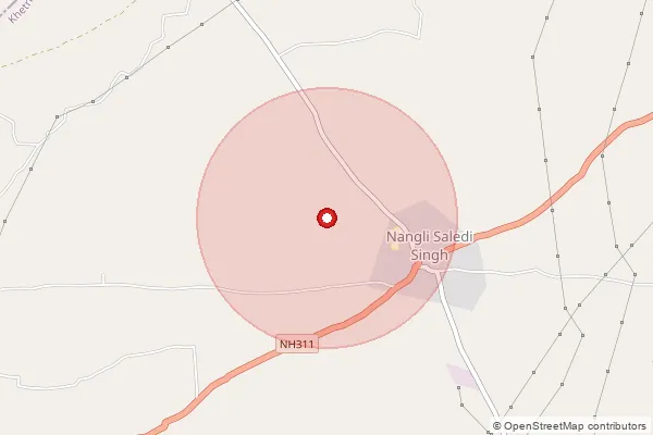 Map showing approximate area covered by Pincode 333020 — Nangli Saledi Singh B.O, Jhunjhunu