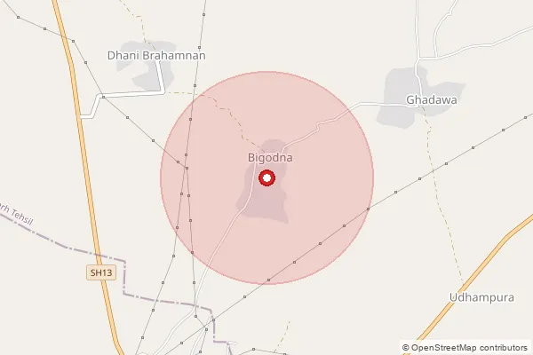 Map showing approximate area covered by Pincode 333026 — Chirawa H.O, Jhunjhunu