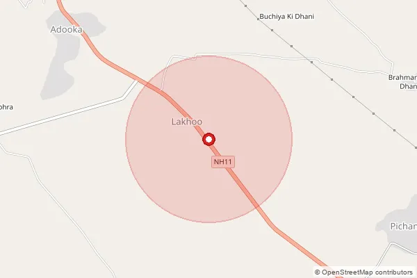 Map showing approximate area covered by Pincode 333027 — Heerawaa B.O, Jhunjhunu