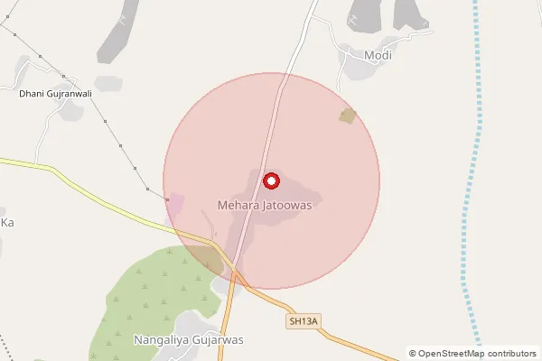 Map showing approximate area covered by Pincode 333036 — Mehara Jatuwas B.O, Jhunjhunu