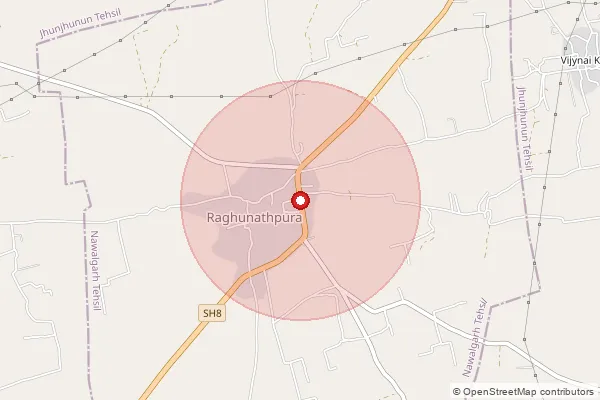 Map showing approximate area covered by Pincode 333041 — Bharu B.O, Jhunjhunu