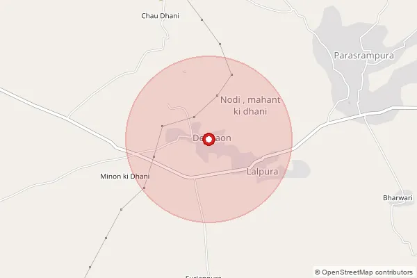 Map showing approximate area covered by Pincode 333308 — Dhamora B.O, Jhunjhunu