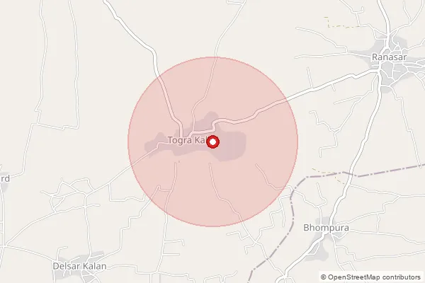 Map showing approximate area covered by Pincode 333707 — Delsar Kaklan B.O, Jhunjhunu