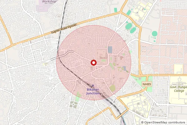 Map showing approximate area covered by Pincode 334002 — Ndc Bikaner, Raipur