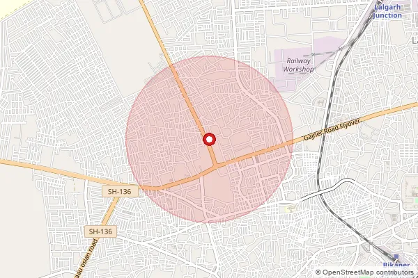 Map showing approximate area covered by Pincode 334004 — Bangalanagar S.O, Bikaner