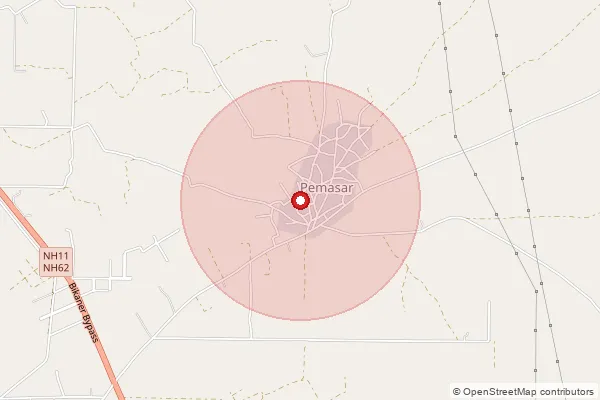 Map showing approximate area covered by Pincode 334022 — Bambloo B.O, Bikaner
