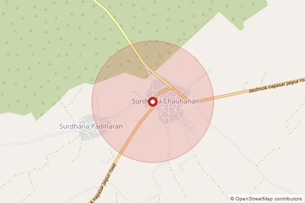 Map showing approximate area covered by Pincode 334201 — Gusainsar B.O, Bikaner