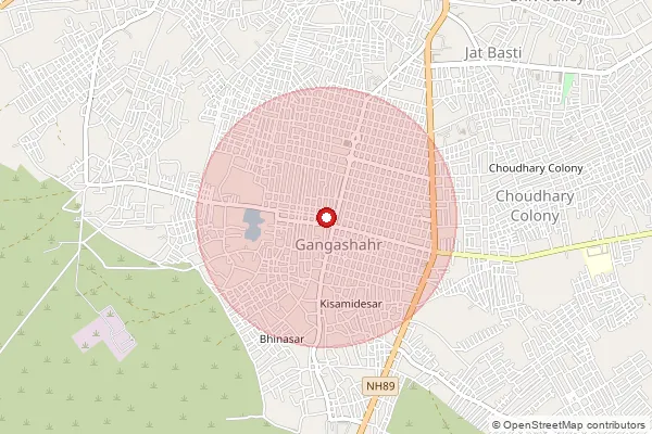 Map showing approximate area covered by Pincode 334401 — Gangashahar S.O, Bikaner