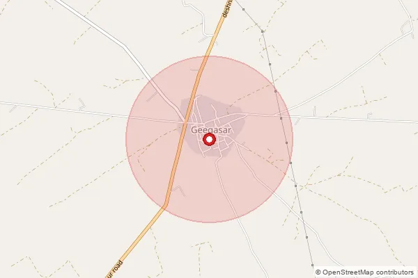 Map showing approximate area covered by Pincode 334402 — Ambasar B.O, Bikaner