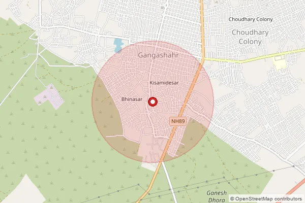 Map showing approximate area covered by Pincode 334403 — Bhinasar S.O, Bikaner