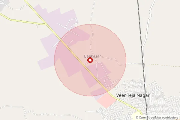 Map showing approximate area covered by Pincode 334803 — Beekasar B.O, Bikaner