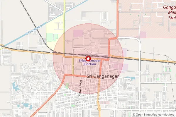 Map showing approximate area covered by Pincode 335001 — Sriganganagar H.O, Ganganagar