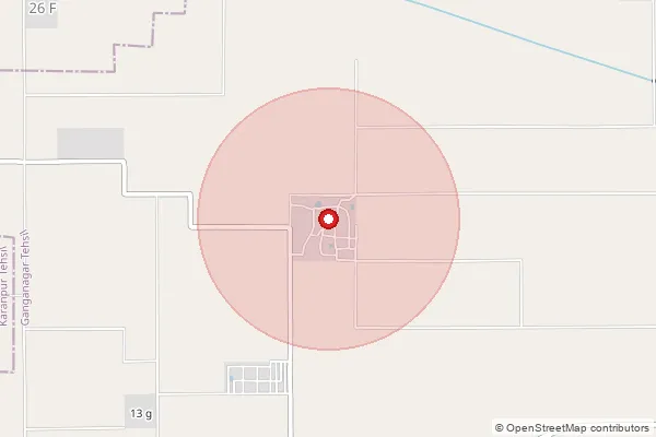 Map showing approximate area covered by Pincode 335022 — Chak 3h Choti B.O, Ganganagar