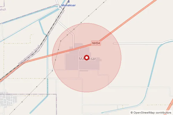 Map showing approximate area covered by Pincode 335065 — Daulatpura B.O, Hanumangarh