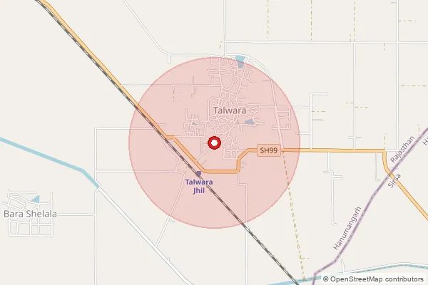 Map showing approximate area covered by Pincode 335525 — Talwara Jheel S.O, Hanumangarh