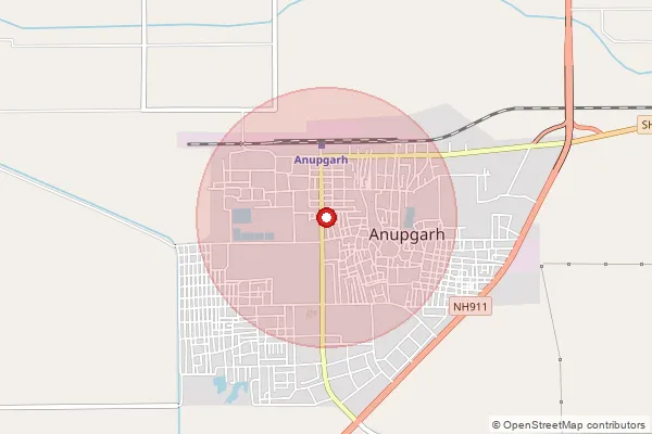 Map showing approximate area covered by Pincode 335701 — Anupgarh S.O, Ganganagar