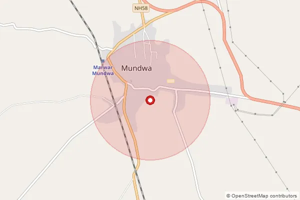 Map showing approximate area covered by Pincode 341026 — Marwar Mundwa S.O, Nagaur