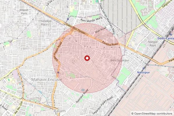 Map showing approximate area covered by Pincode 341304 — Dabari B.O, Nagaur