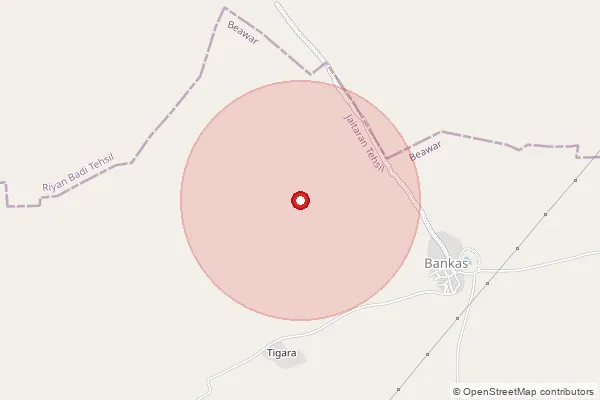 Map showing approximate area covered by Pincode 341503 — Degana Village B.O, Nagaur