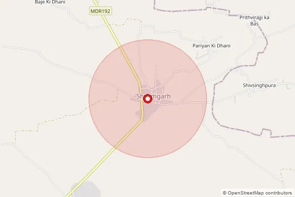 Map showing approximate area covered by Pincode 341507 — Deolikallan B.O, Nagaur