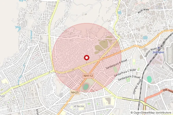 Map showing approximate area covered by Pincode 342003 — Jodhpur Chopasni Road So, Jodhpur
