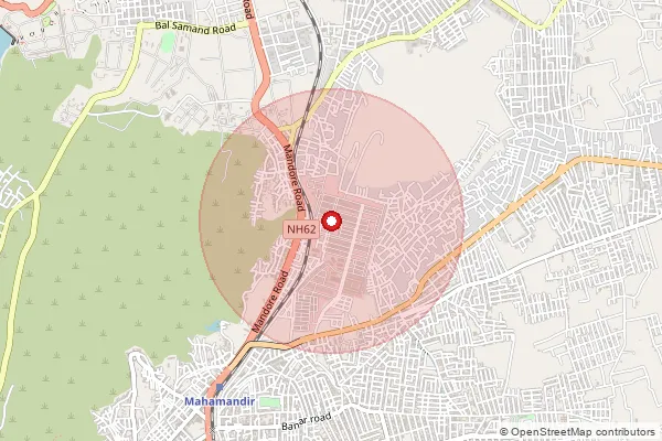 Map showing approximate area covered by Pincode 342007 — Jodhpur Kum Mandore Road So, Jodhpur
