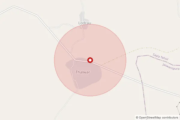 Map showing approximate area covered by Pincode 343023 — Thalwad B.O, Jalore