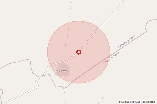 Map showing approximate area covered by Pincode 344027 — Kharwa B.O, Barmer