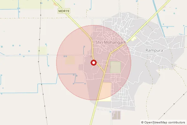 Map showing approximate area covered by Pincode 345033 — Mohangarh So Jaisalmer, Jhalawar