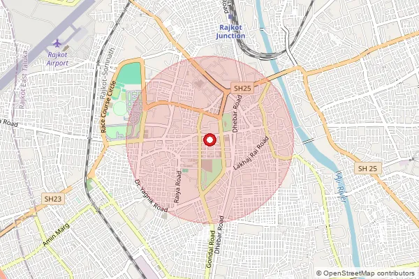 Map showing approximate area covered by Pincode 360008 — Ndc Rajkot, Na