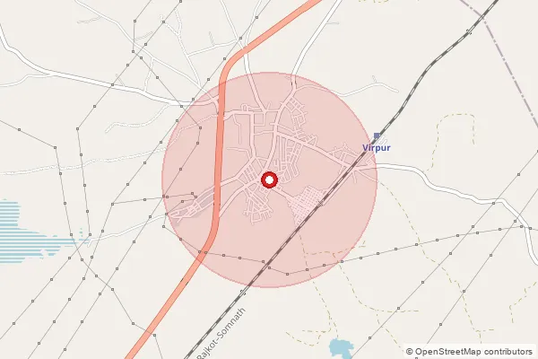 Map showing approximate area covered by Pincode 360380 — Virpur So, Rajkot