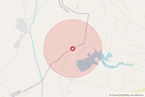 Map showing approximate area covered by Pincode 360450 — Sajadiyali Bo, Rajkot