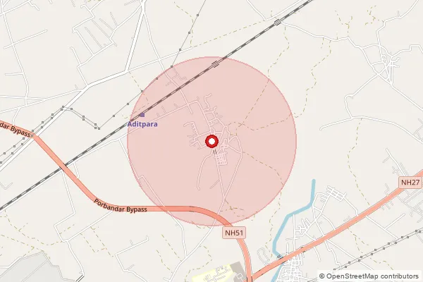 Map showing approximate area covered by Pincode 360577 — Porbandar Seva Sadan So, Porbandar