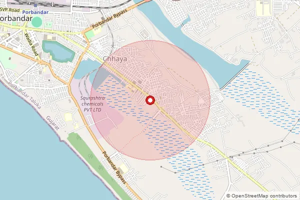 Map showing approximate area covered by Pincode 360578 — Chhaya So, Porbandar