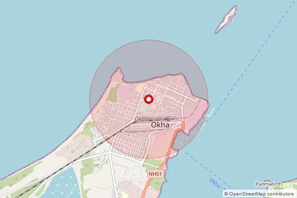 Map showing approximate area covered by Pincode 361350 — Okha So, Devbhumi Dwarka