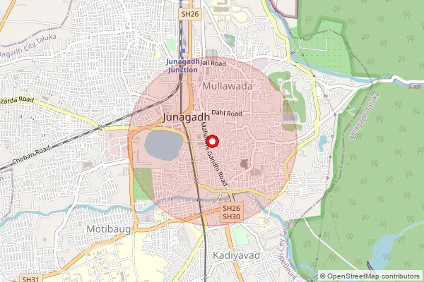 Map showing approximate area covered by Pincode 362001 — Junagadh Ho, Junagadh