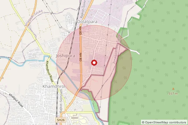 Map showing approximate area covered by Pincode 362037 — Khamdhrol Bo, Junagadh