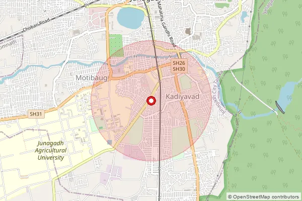 Map showing approximate area covered by Pincode 362225 — Sultanpur Bo, Junagadh