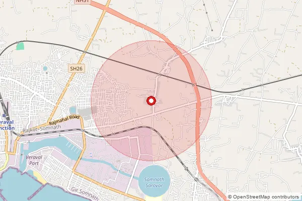 Map showing approximate area covered by Pincode 362268 — Ajotha Bo, Gir Somnath