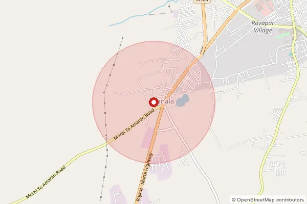 Map showing approximate area covered by Pincode 363643 — Sakat Sanala So, Morbi