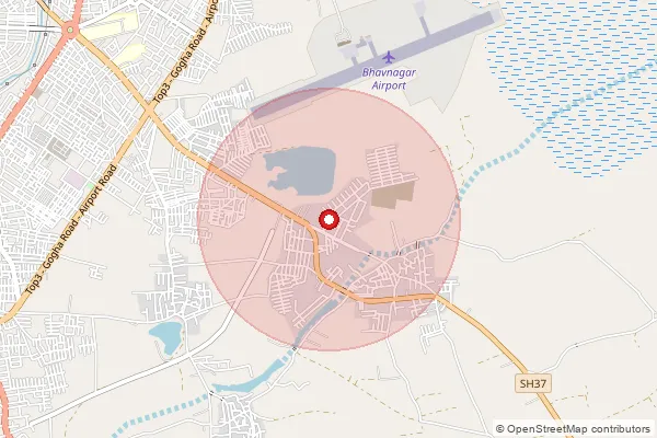 Map showing approximate area covered by Pincode 364002 — Malanka Bo, Bhavnagar