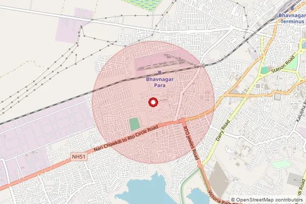 Map showing approximate area covered by Pincode 364003 — Bhavnagar Para So, Bhavnagar