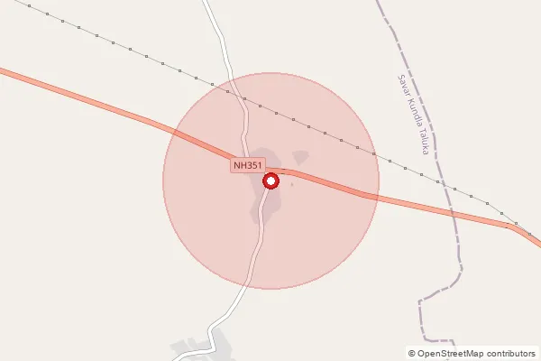 Map showing approximate area covered by Pincode 364530 — Chikhali Bo, Amreli