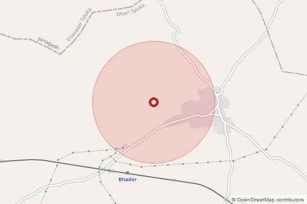 Map showing approximate area covered by Pincode 365645 — Kadaya Bo, Amreli