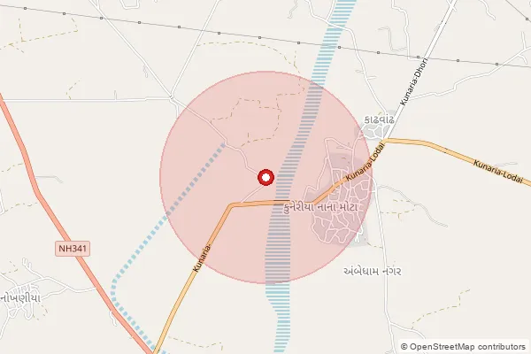 Map showing approximate area covered by Pincode 370001 — Bhuj Ho, Kachchh